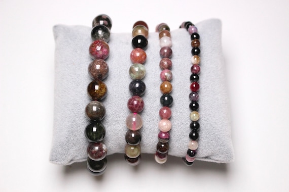 Dainty petit bracelet rond en perles de tourmaline arc-en-ciel Gemstone Simple p