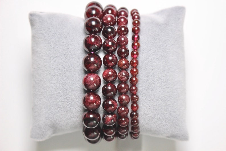 Bracelet Grenat en perles naturelle 4/6/8/10 mm 18-19 cm pierre semi-précieuse lisse et ronde bijoux pierre naturelle image 2
