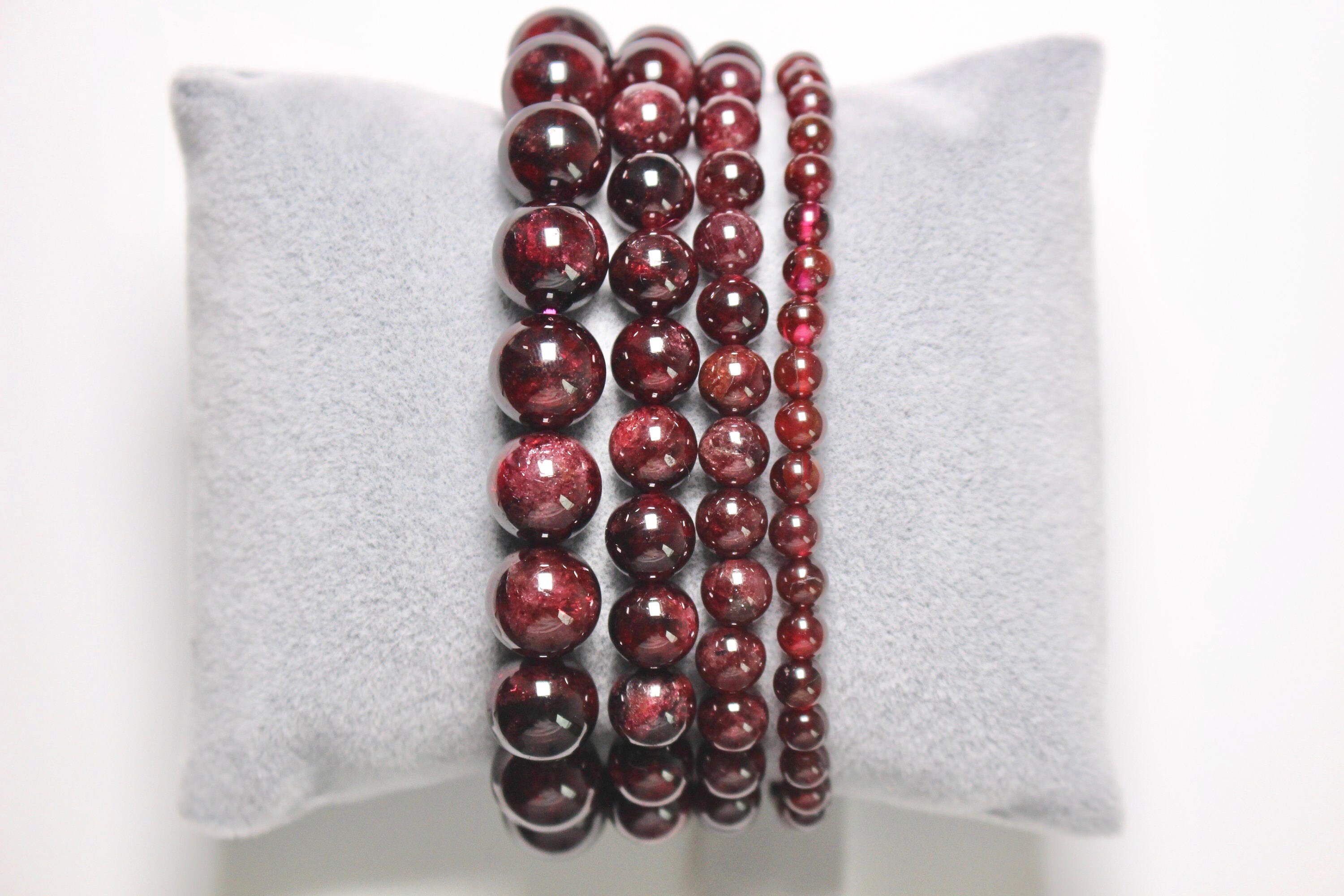 Bracelet Acier Doré Inoxydable 5 Perles Grenat 8 Mm - Fabriqué En France - Neuf