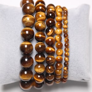 Natural pearl bracelet in Tiger Eye of 4/6/8/10/12/14 mm 18-20 cm semi-precious stone lisee and round natural stone jewelry