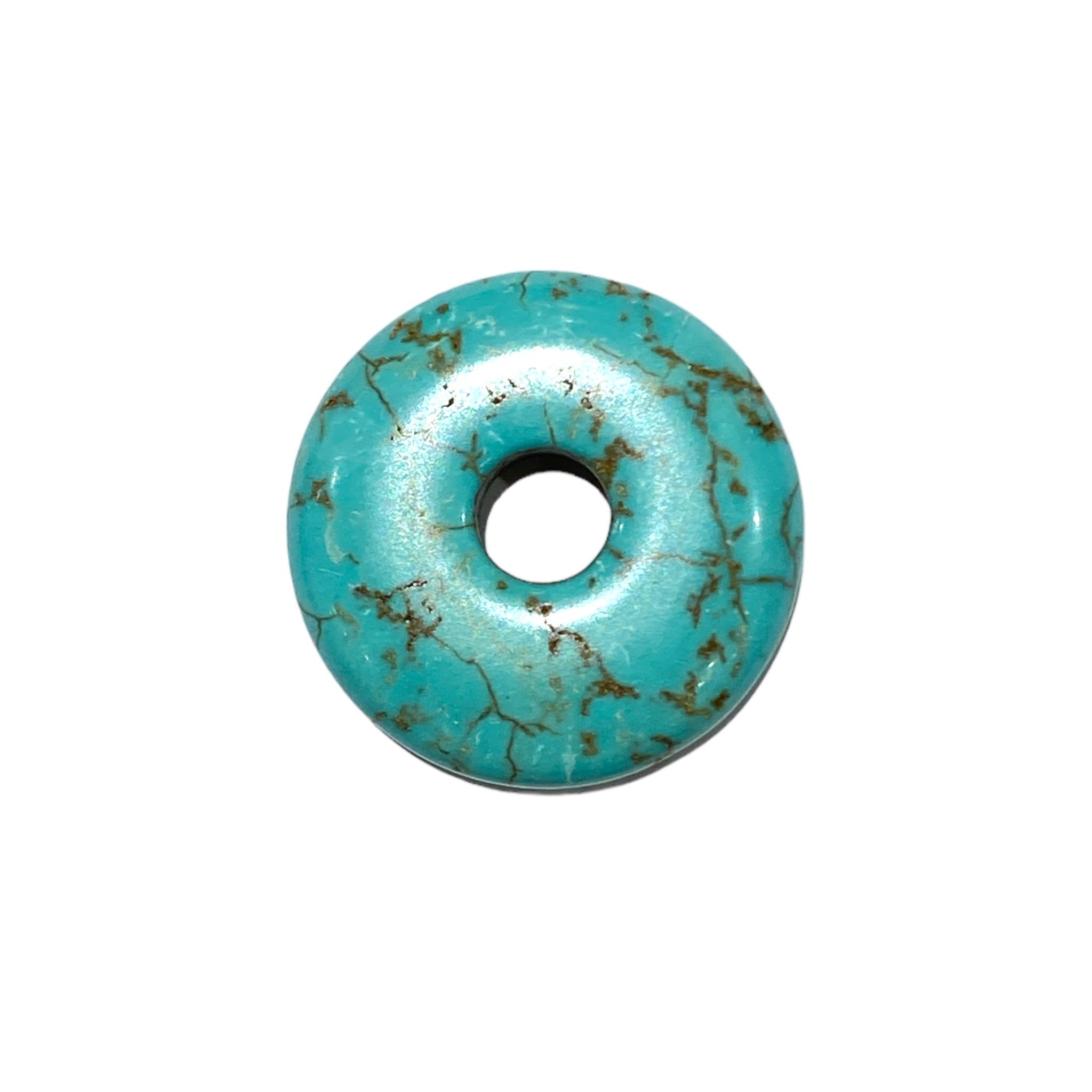 Donut En Turquoise Naturelle 4 Cm - Pierre Fine Avec Cordon Cuir, Porte-bonheur