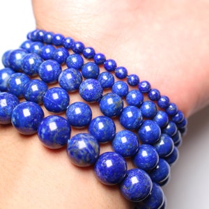 AA Undyed lapis lazuli bracelet in natural beads 4/6/8/10/12 mm 18-19 cm semi-precious stone smooth and round natural stone jewelry