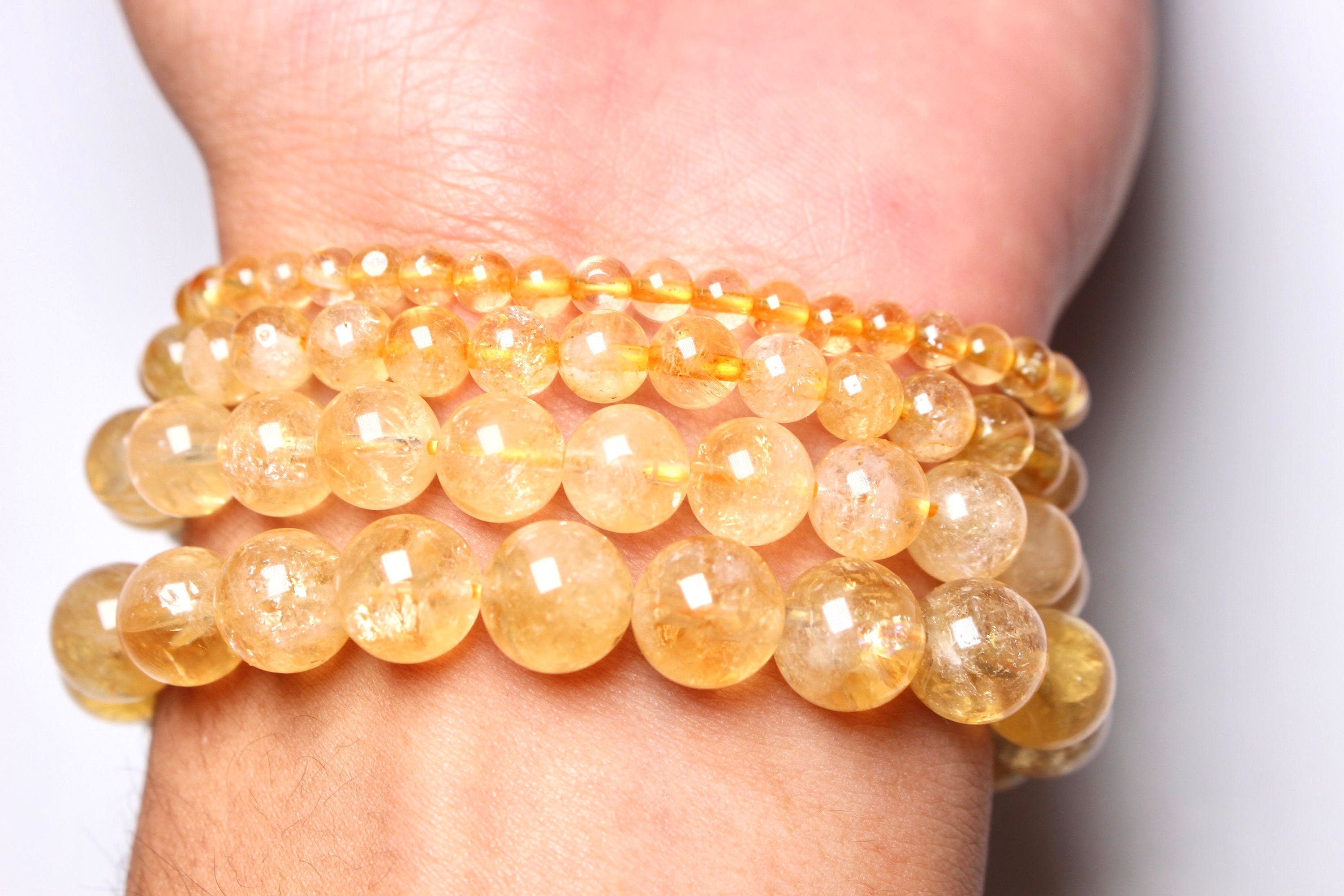 Bracciale Rigido Donna In Rame Dorato Con Quarzo Citrino E Pietre Naturali – Fatto A Mano, Regalo Per Ragazze