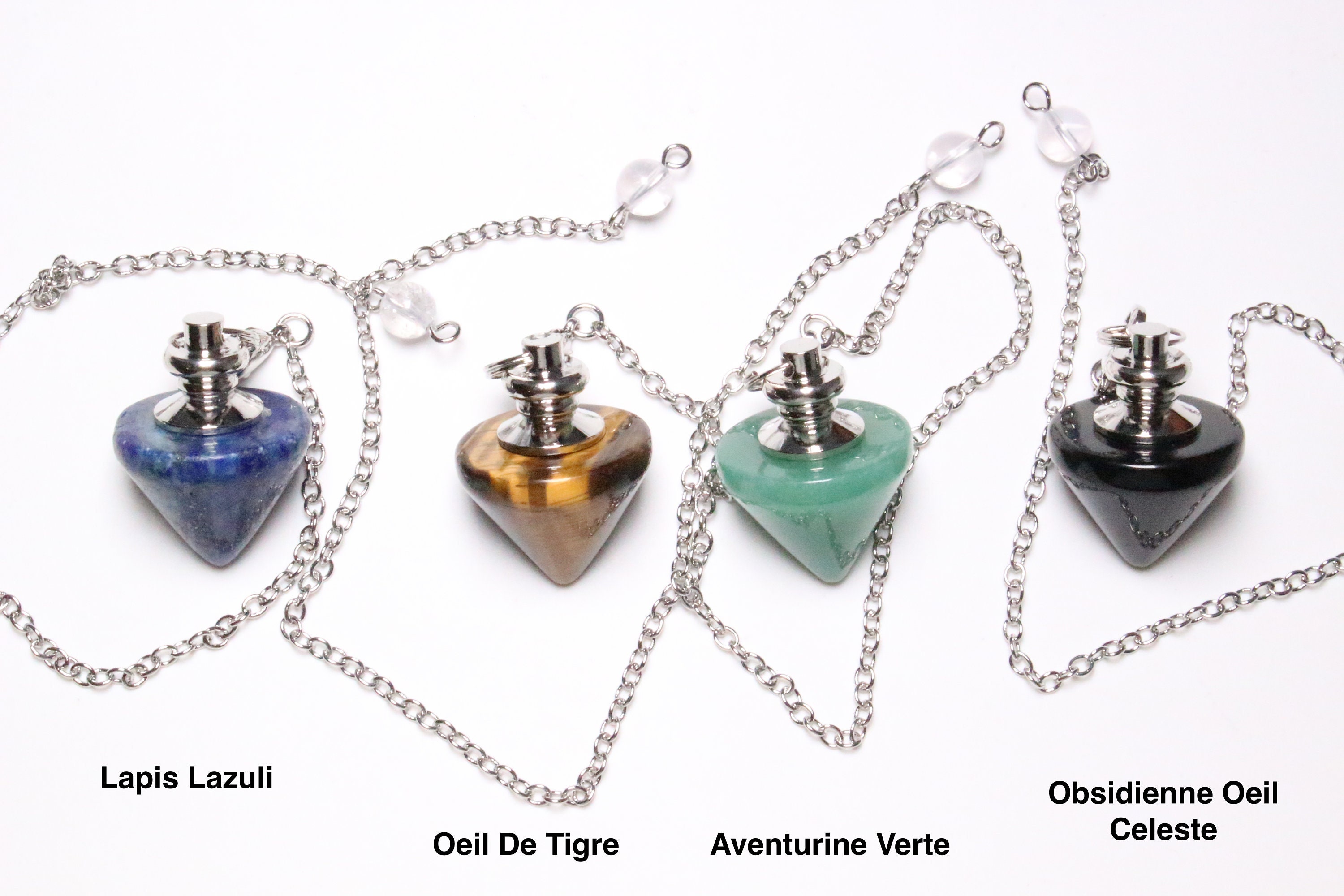 Pendule Radiesthesie en Obsidienne Oeil Celeste - Aventurine Verte Lapis Lazuli de Tigre Pierre Natu