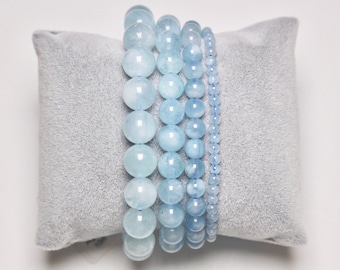 AAA Aquamarine Bracelet in natural beads 4/6/8/10 mm 19 cm aquamarine semi-precious stone smooth and round natural stone jewelry