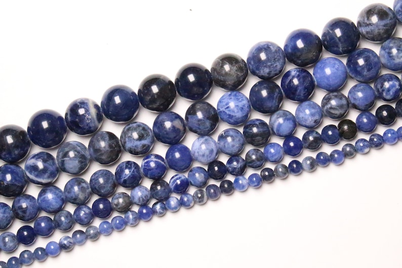 48 semi precious smooth round natural stone 32 8mm 38 63 12mm 1 Sodalite yarn 90 natural beads in 4mm 6mm 10mm