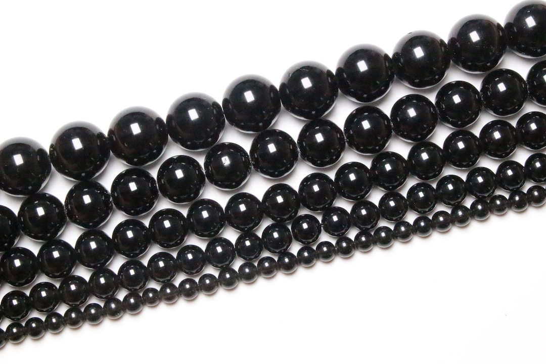 Black Obsidian Pearl 90 Natural Beads in 4mm 6mm(63) 8mm(48) 10mm(38 ...