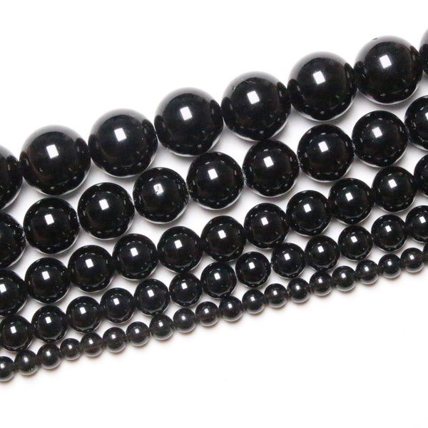 Perle Obsidienne noire 90 perles naturelles en 4mm 6mm(63) 8mm(48) 10mm(38) 12mm(32) pierre naturelle ronde lisse semi précieuse