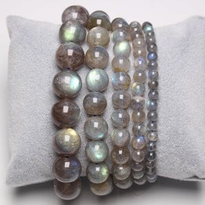 AAA Natural Labradorite Bead Bracelet 4/6/8/10/12 mm 19 cm (Adjustable) smooth and round semi-precious stone yellow and blue reflection