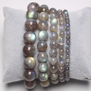 AAA Labradorite bracelet in natural pearls 4/6/8/10/12 mm 19 cm (Adjustable) semi-precious stone smooth and round reflection yellow and blue