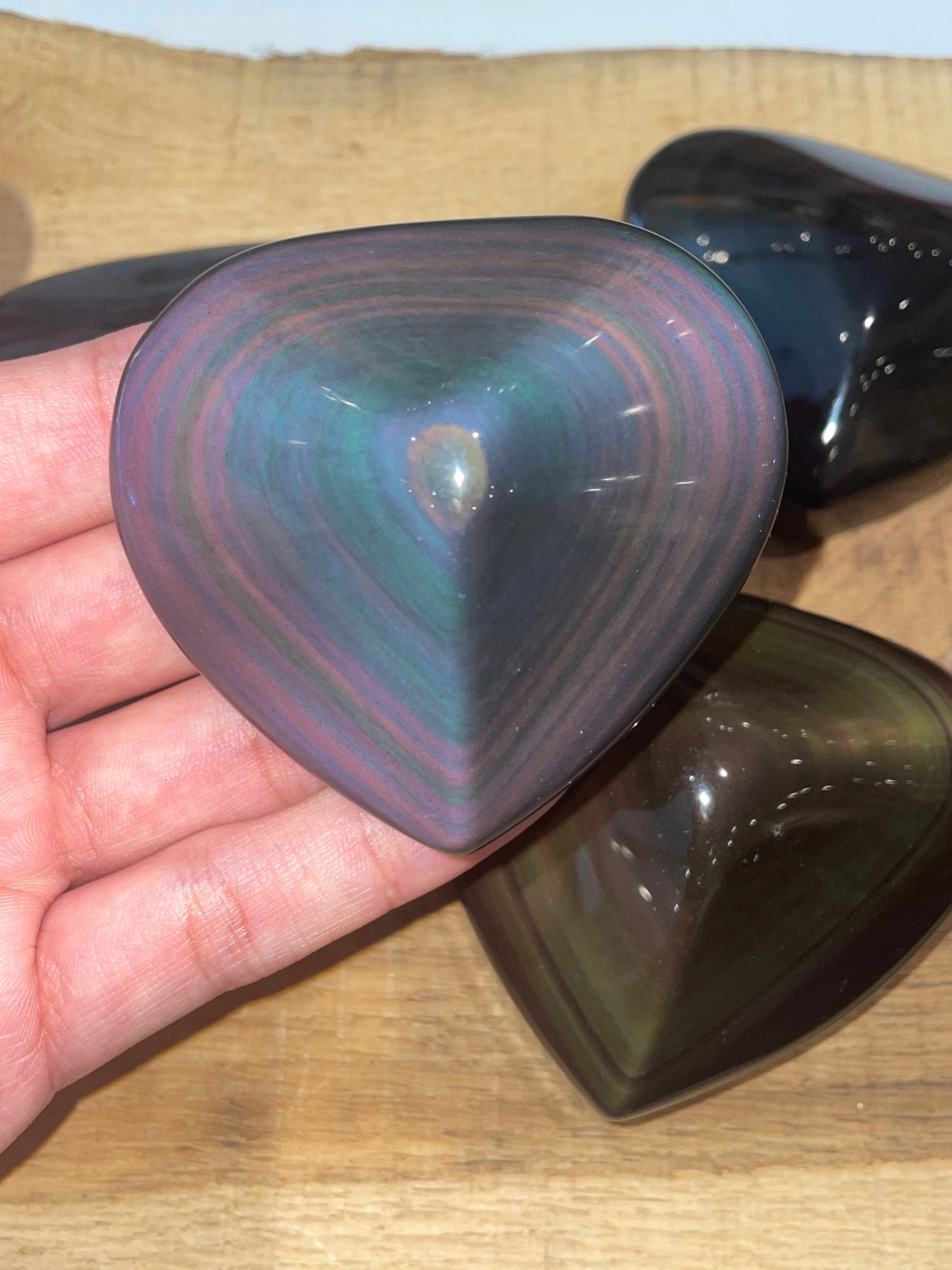 Coeur Obsidienne Oeil Céleste Aaa 40-250 Grammes, Pierre en Obsidienne Oeil Celeste, Décoration Cele