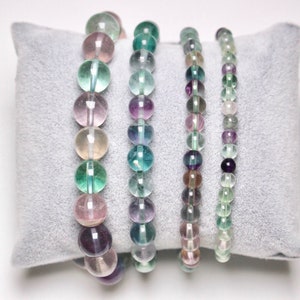 Multicolored fluorine bracelet in natural pearls 4/6/8/10 mm 18-19 cm smooth semi-precious stone and round jewelry natural stone