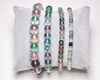 Multicolored fluorite bracelet in natural beads 4/6/8/10 mm 18-19 cm smooth and round semi-precious stone natural stone jewelry