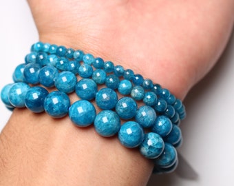 AAA Blue Apatite Armband aus Naturperlen 4/6/8/10 mm 18-19 cm Glatter Halbedelstein und runder Schmuck Naturstein