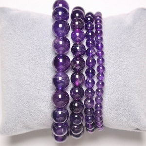 Amethyst A bracelet in natural beads 4/6/8/10 mm, 18-19 cm, smooth and round semi-precious stone, natural stone jewelry