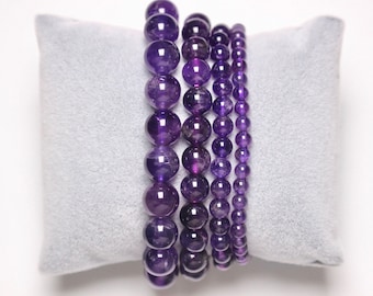 Amethyst Ein Armband aus Naturperlen 4/6/8/10 mm 18-19 cm glatter und runder Halbedelstein-Natursteinschmuck