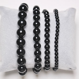 Zwarte Onyx armband in natuurlijke kralen 4/6/8/10 mm 18-19 cm gladde en ronde halfedelsteen natuursteen sieraden