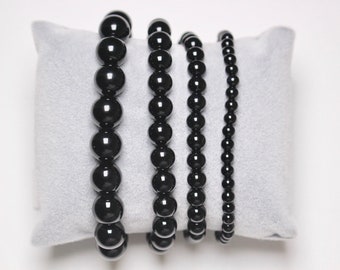 Black Onyx bracelet in natural pearls 4/6/8/10 mm 18-19 cm smooth semi-precious stone and round jewelry natural stone