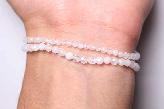Raro! Bracciale in pietra di luna del Madagascar, vistoso 9-9,5 mm rotondo di alta qualità in pietra di luna arcobaleno dal Madagascar, bracciale con perline, regali di Natale - Italia