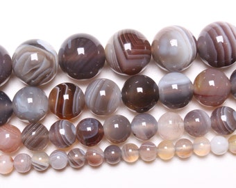 Perle Agate botswana 90 perles naturelle en 4mm 6mm(63) 8mm(48) 10mm(38) pierre naturelle ronde lisse semi-précieuse
