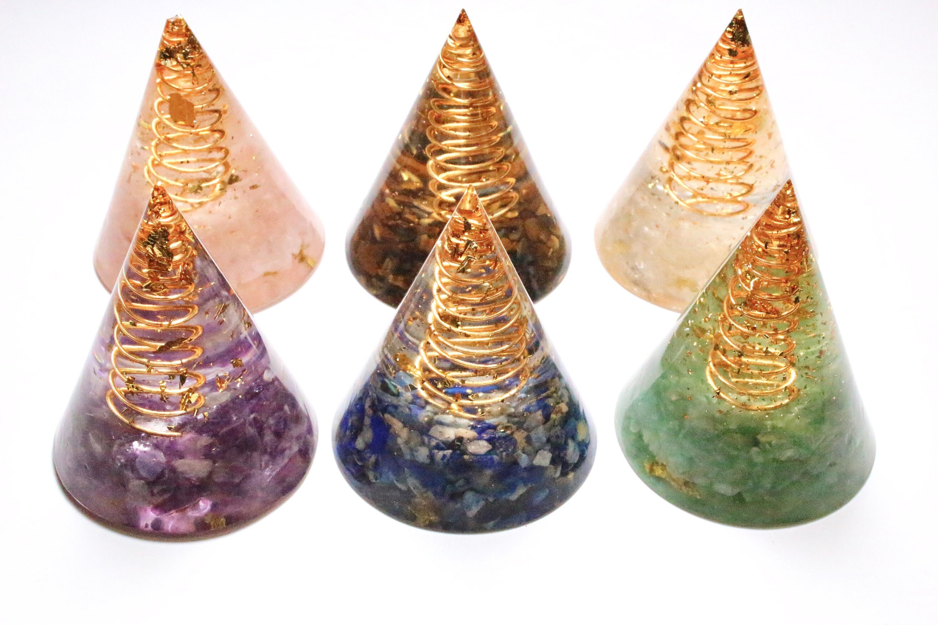 Pyramide Orgonite Pierre Naturelle, Pyramide Résine, Pyramide Cristal de Roche, Lapis, Quartz Rose,