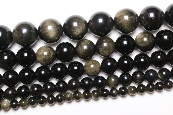 Perle Obsidienne doré 90 perles naturelle en 4mm 6mm(63) 8mm(48) 10mm(38) 12mm(32) pierre ronde lisse semi-précieuse pour bijoux