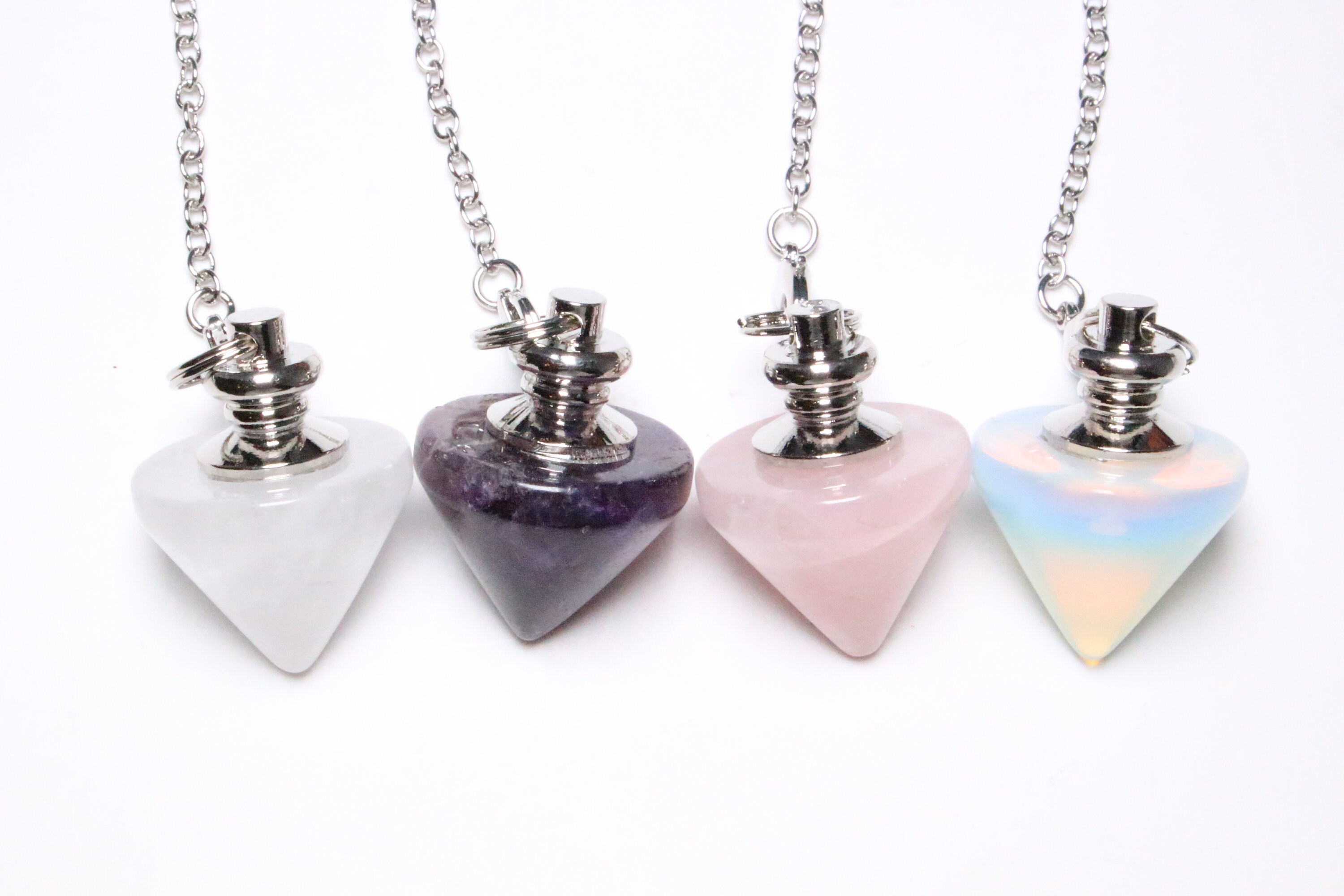 Pendule Radiesthesie en Cristal de Roche - Améthyste Quartz Rose Opaline Pierre Naturelle Forme Toup