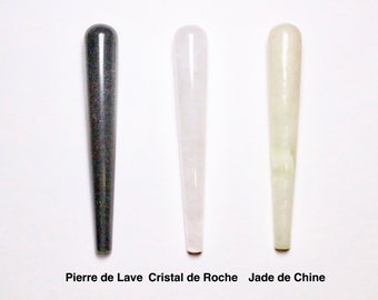 Massage stick in Chinese Jade, White Quartz/Rock Crystal, Lava Stone for face and eyes