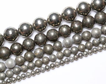 Perle Pyrite 90 perles naturelles en 4mm 6mm(63) 8mm(48) 10mm(38) 12mm(32) pierre naturelle ronde lisse semi précieuse