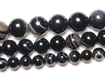 Perle Agate noire 63 perles naturelle en 6mm(63) 8mm(48) 10mm(38) pierre naturelle ronde lisse semi-précieuse
