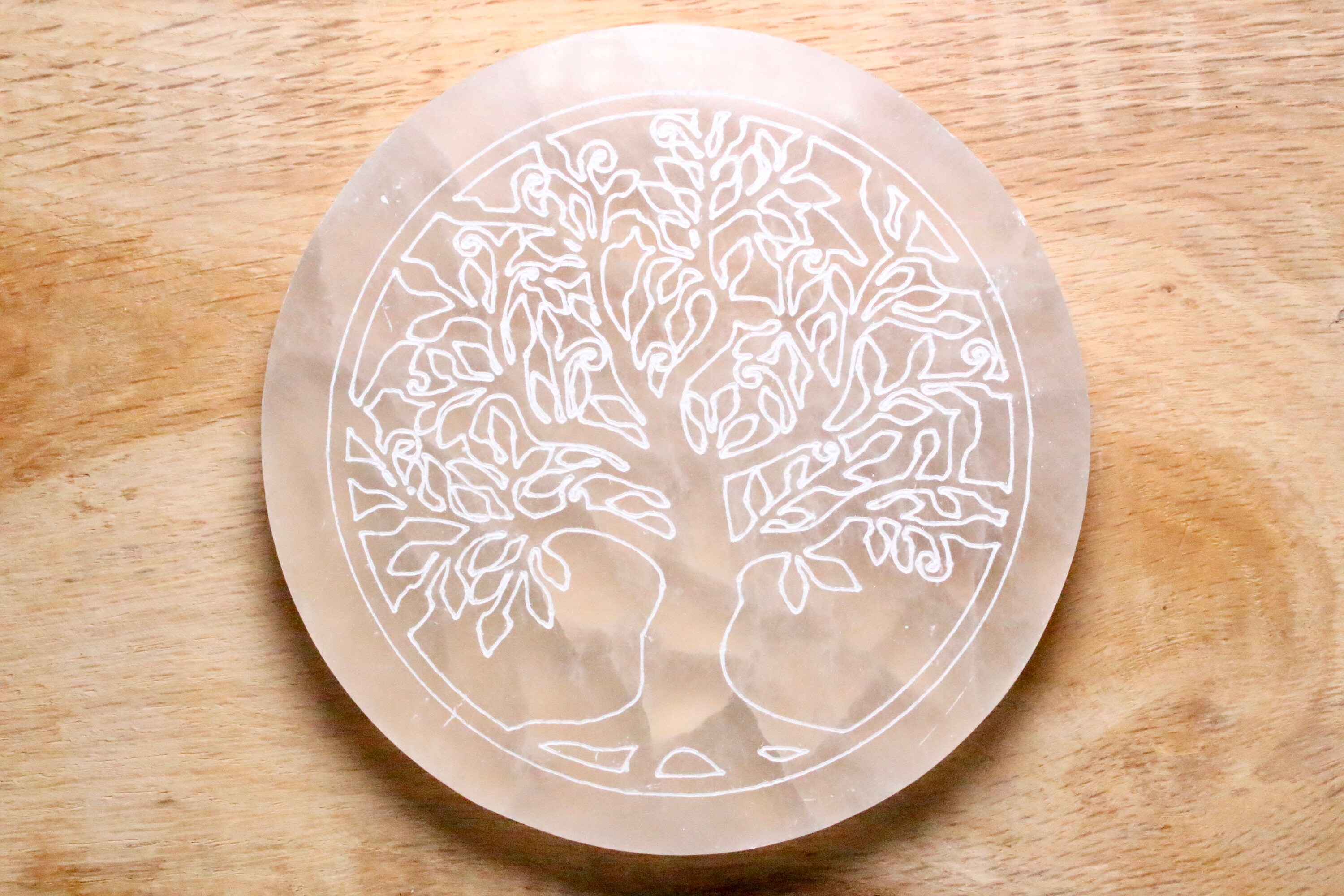 Recharge Pierre en Sélénite Arbre de Vie, Plaque Rechargement Arbre Vie Sélénite, Plaque Sélénite