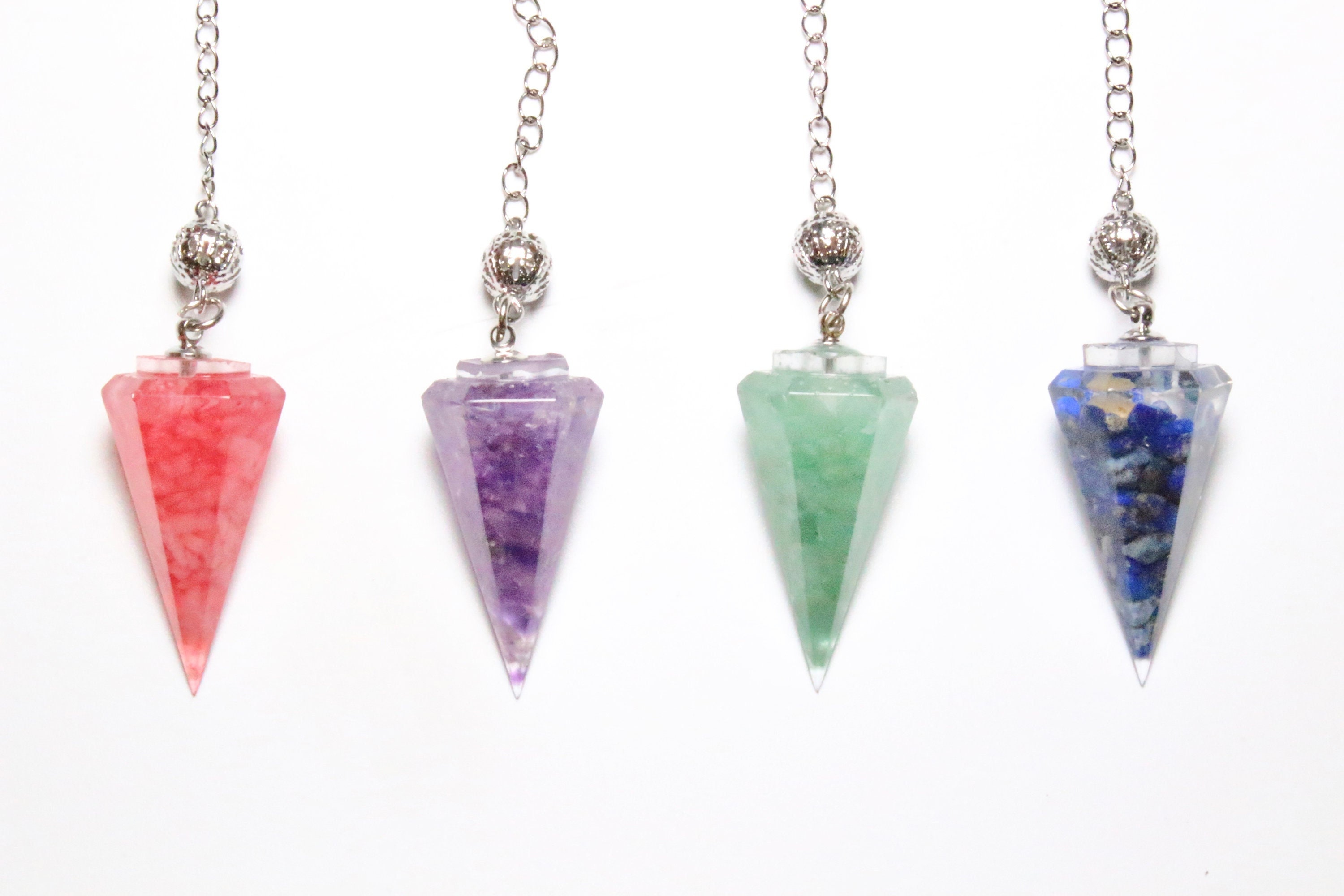 Pendule en Résine Quartz Rose - Améthyste Aventurine Verte Lapis Lazuli Pierre Naturelle Forme Cône