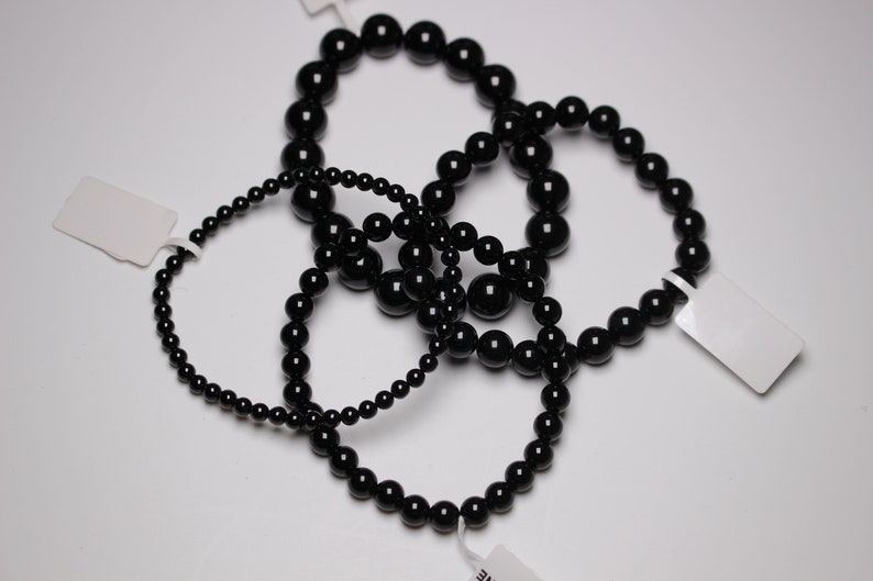 Bracelet Spinelle noire en perles naturelle 4/6/8/10 mm 18-19 cm pierre semi-précieuse lisse et ronde bijoux pierre naturelle 画像 2