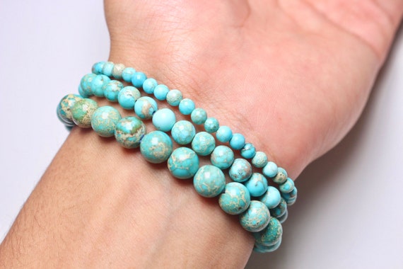 STONE BEAD BRACELET 4 MM W/GOLD BEADS BLUE & AQUAMARINE MIX STONE BEAD BRACELET 4 MM W/GOLD BEADS BLUE & AQUAMARINE MIX