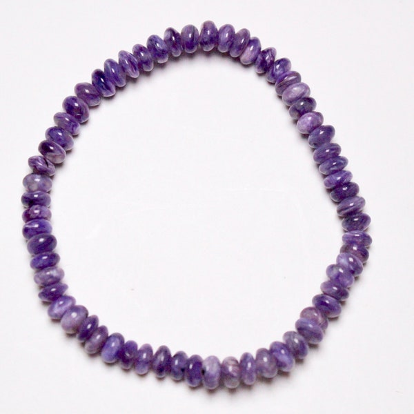 Bracelet Charoite en perles naturelle plate disque 8 mm 18-19 cm (Ajustable) pierre semi-précieuse rondelle anneau