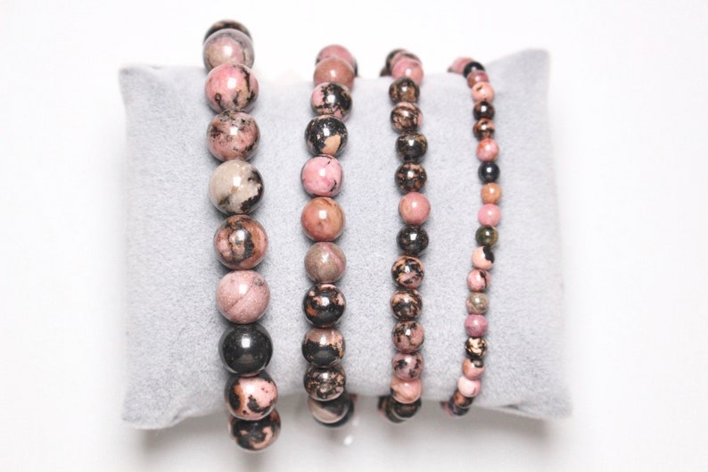 Rhodonite bracelet in natural pearls 4/6/8/10 mm 18-19 cm smooth semi-precious stone and round jewelry natural stone 