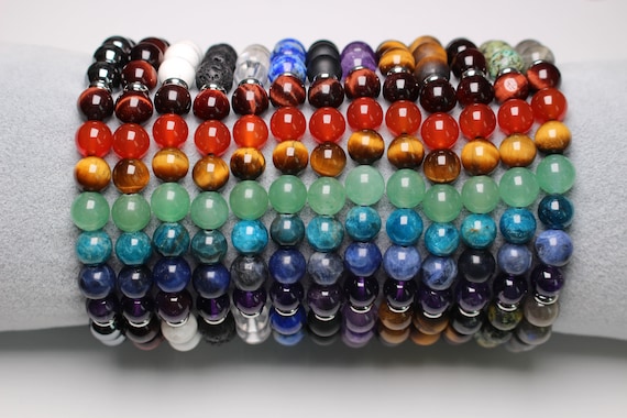 Bracciale 7 Chakras In Pietre Naturali Da 8 Mm Con Perle Vulcaniche - Elastico, Unisex, 18,5 Cm - 2