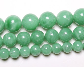 Green Angelite Pearl 63 natural pearls in 6mm(63) 8mm(48) 10mm(38) smooth round semi-precious natural stone