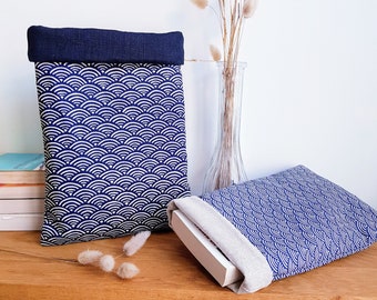 Pochette à livres et liseuse tissu japonais indigo