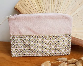 Pochette rose motif japonais/ trousse fourre tout /  organisateur de sac