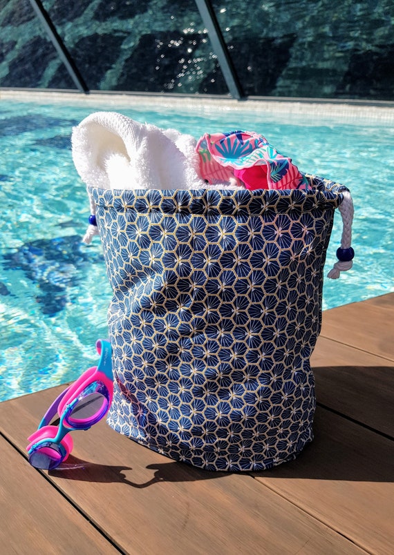 Sac étanche en coton enduit bleu et turquoise pour la piscine