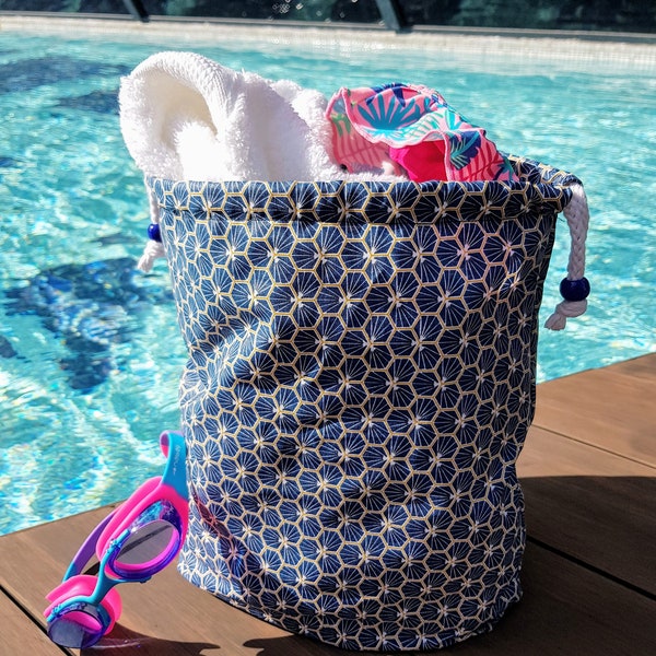 Sac étanche en coton enduit bleu et turquoise pour la piscine