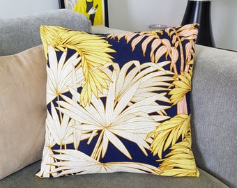 Housse de coussin tropicale feuilles de palmier bleu