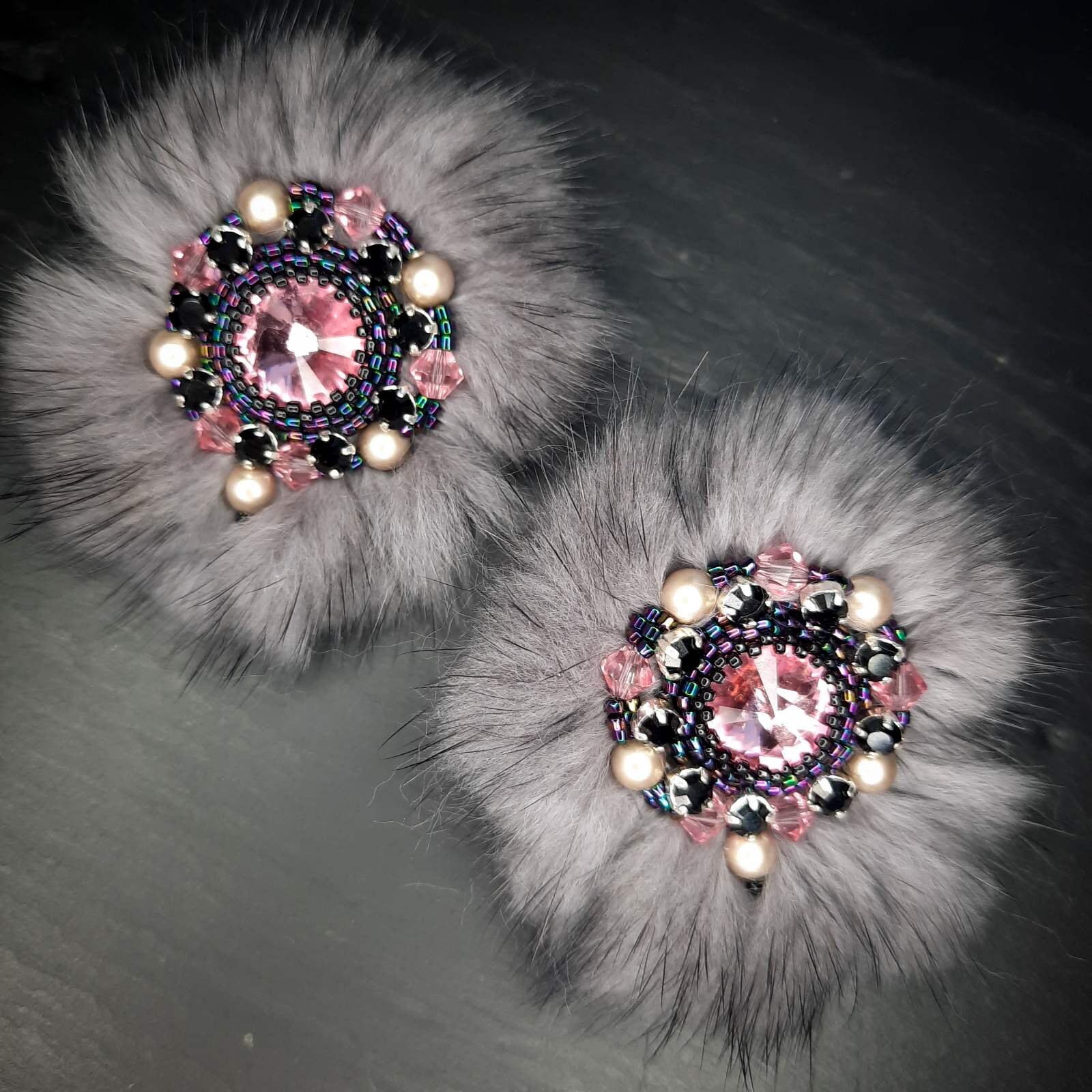 Earrings with natural fur Unusual jewelry Gift for a Etsy