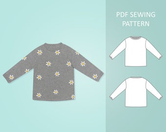Easy Baby and Toddler Long Sleeve T-shirt PDF Sewing Pattern, Size 0 Months - 6 Years Old