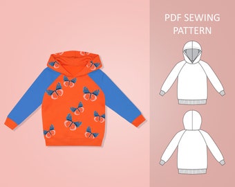 Easy Baby and Toddler Raglan Hoodie PDF Sewing Pattern, Size 0 Months - 6 Years Old