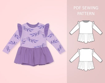 Ruffle T-Shirt Dress Sewing Pattern PDF: Baby to Kid Sizes (Digital Download)