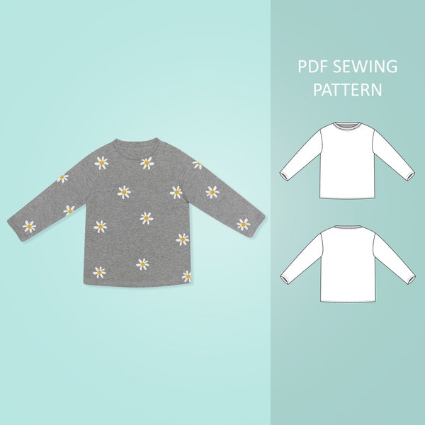 Easy Baby and Toddler Long Sleeve T-shirt PDF Sewing Pattern, Size 0 Months - 6 Years Old