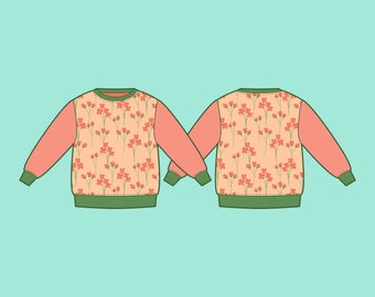 Beginner Baby and Toddler Sweatshirt PDF Sewing Pattern, Size 0 Months - 6 Years Old