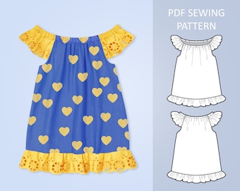 Flutter Pillowcase Dress Sewing Pattern PDF For Babies, Toddlers and Kids, Age 0 - 6